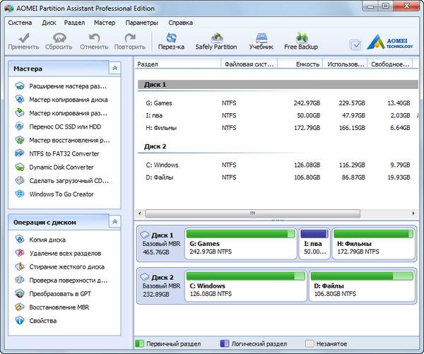 AOMEI Partition Assistant Pro - русская версия AOMEI Partition Assistant Pro - русская версия